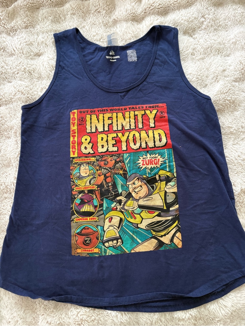 Disney Buzz lightyear Toy Story Infinity & Beyond Navy womens Graphic Tank Top